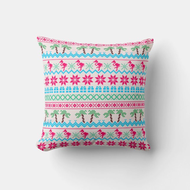 Ugly Christmas Sweater Tropical Flamingo Cushion (Front)