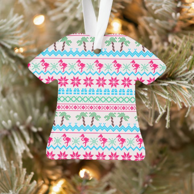 Ugly Christmas Sweater Tropical Flamingo Ornament (Tree)