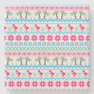 Ugly Christmas Sweater Tropical Flamingo Stone Coaster