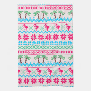 Ugly Christmas Sweater Tropical Flamingo Tea Towel