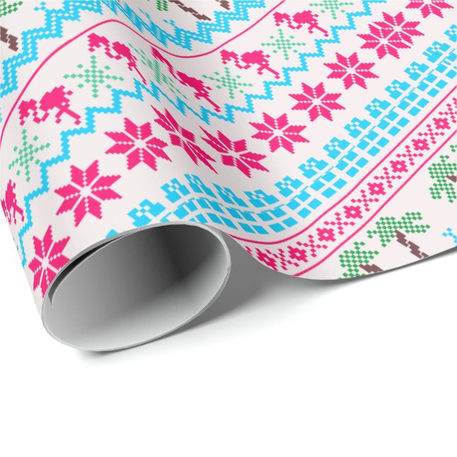 Ugly Christmas Sweater Tropical Flamingo Wrapping Paper (Roll Corner)