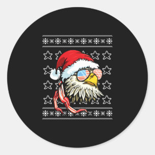Ugly christmas sweater usa flag bald eagle classic round sticker