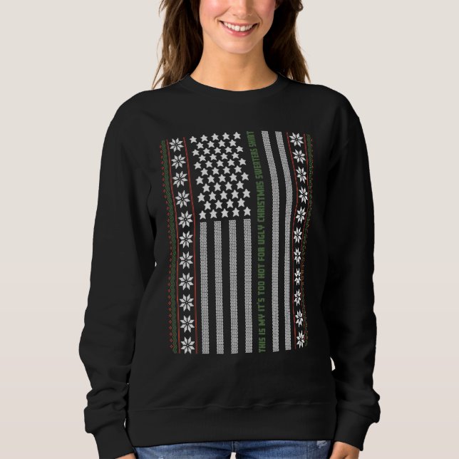 Ugly Christmas Sweater USA Flag Retro  Merry Chris (Front)