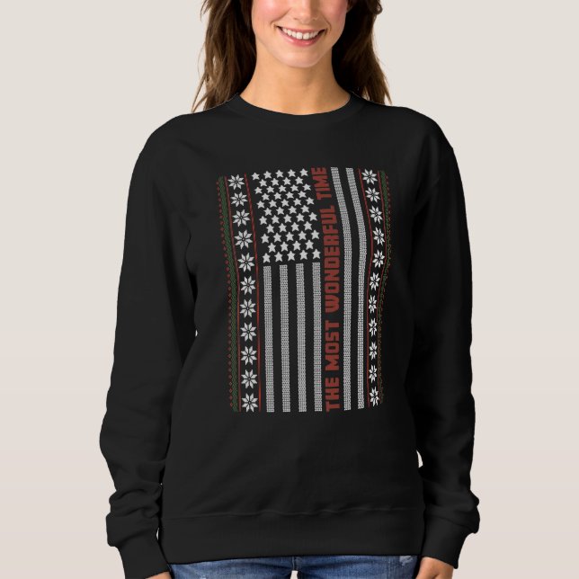 Ugly Christmas Sweater USA Flag Retro  Merry Chris (Front)