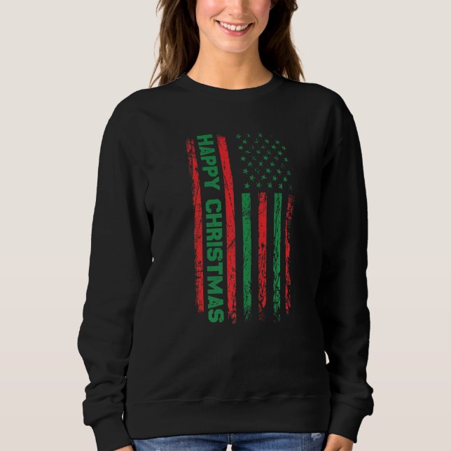 Ugly Christmas Sweater USA Flag Retro  Merry Chris (Front)