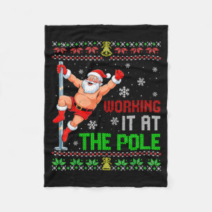Ugly Christmas Sweater Working It At The Le Funny Fleece Blanket