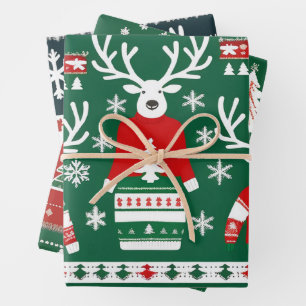 Ugly Christmas Sweater Wrapping Paper, Red & Green Paper Sheet