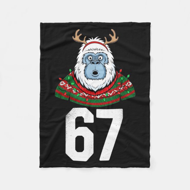 Ugly Christmas Sweater Yeti Gorilla Reindeer 67  Fleece Blanket (Front)