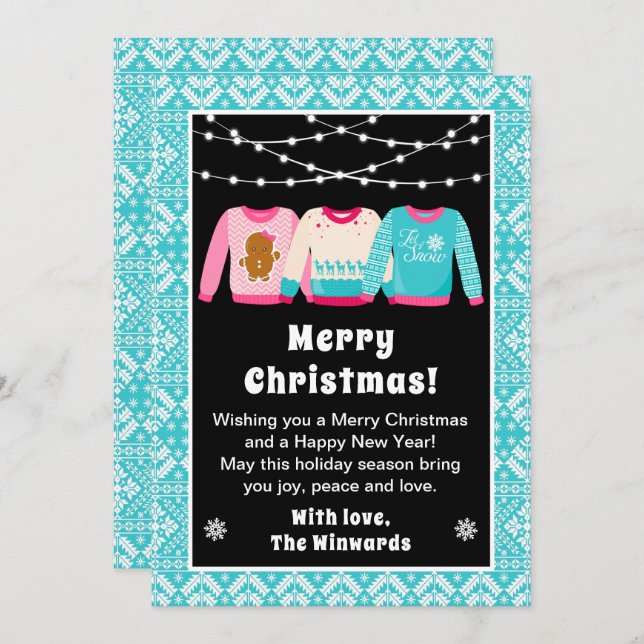 Ugly Christmas Sweaters Blue Merry Christmas Holiday Card (Front/Back)