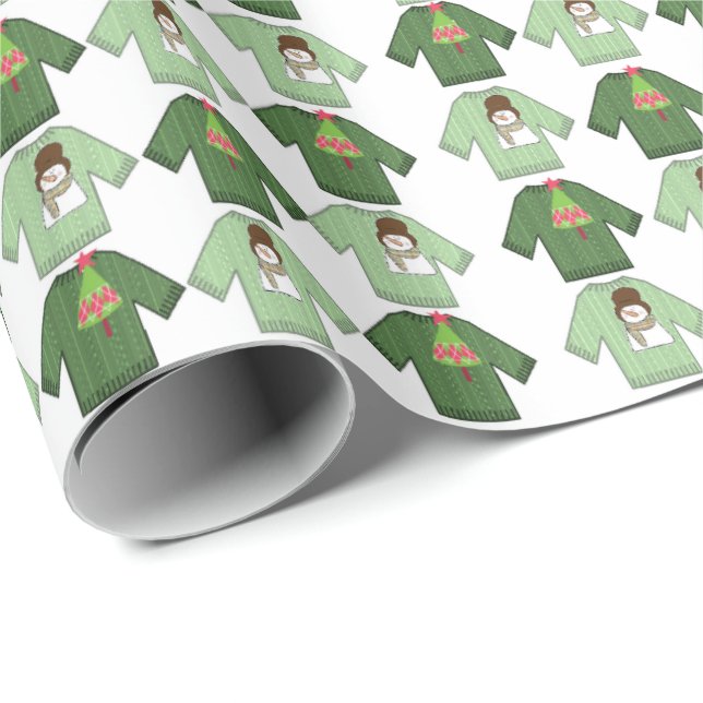 Ugly Christmas Sweaters Green Wrapping Paper (Roll Corner)