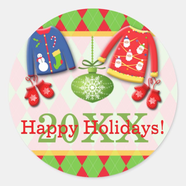 Ugly Christmas Sweaters Happy Holidays Sticker (Front)