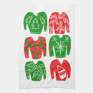 Ugly Christmas Sweaters Holiday Pattern Tea Towel