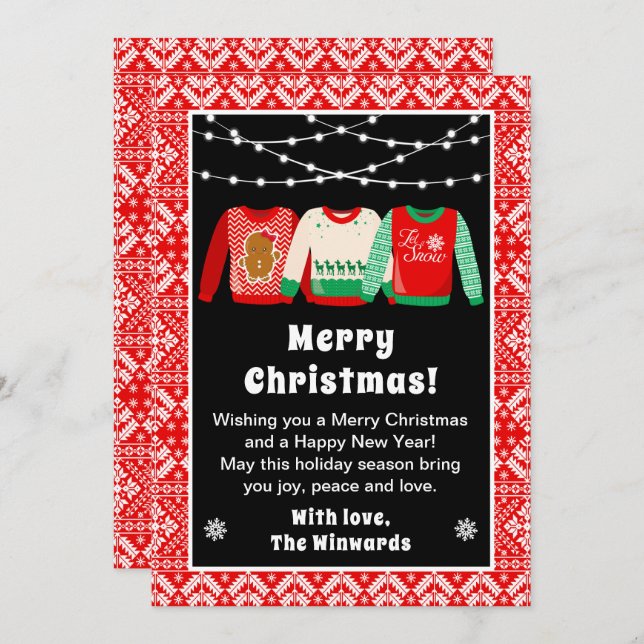 Ugly Christmas Sweaters Red Merry Christmas Holiday Card (Front/Back)