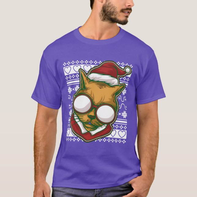 Ugly Christmas Sweatershirt Christmas Cat gift T-Shirt (Front)