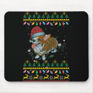 Ugly Christmas Sweatshirt Corgi Christmas Lights Mouse Pad