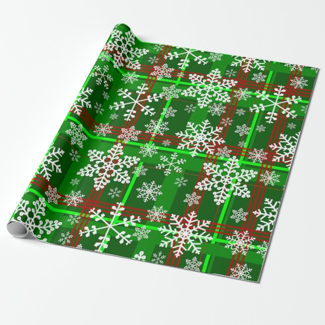 ugly christmas tartan plaid snowflakes wrapping paper (Unrolled)