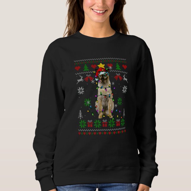 Ugly Christmas Tonkinese Cat Lights Santa Hat Sweatshirt (Front)