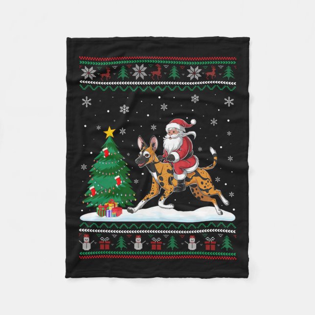 Ugly Christmas Tree Lights Santa Riding African Wi Fleece Blanket (Front)