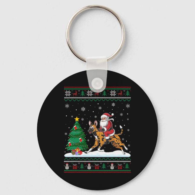 Ugly Christmas Tree Lights Santa Riding African Wi Key Ring (Front)