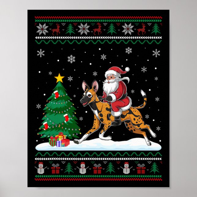 Ugly Christmas Tree Lights Santa Riding African Wi Poster (Front)