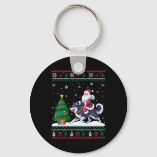 Ugly Christmas Tree Lights Santa Riding Alaskan Kl Key Ring
