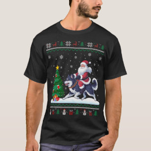Ugly Christmas Tree Lights Santa Riding Alaskan Kl T-Shirt