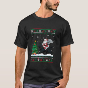 Ugly Christmas Tree Lights Santa Riding Black Labr T-Shirt