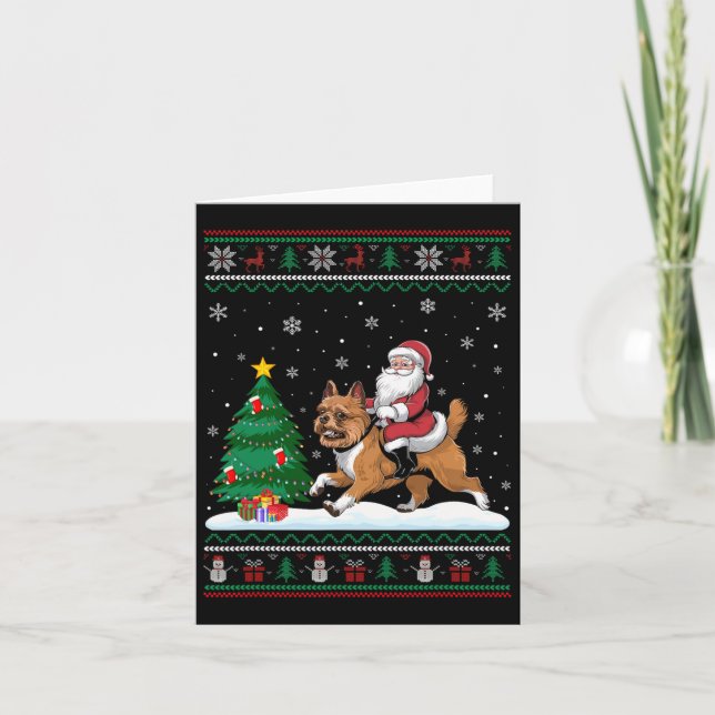 Ugly Christmas Tree Lights Santa Riding Brussels G Card (Front)