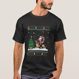 Ugly Christmas Tree Lights Santa Riding German She T-Shirt