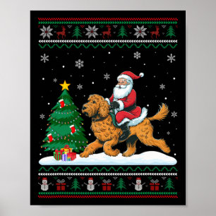 Ugly Christmas Tree Lights Santa Riding Goldendood Poster
