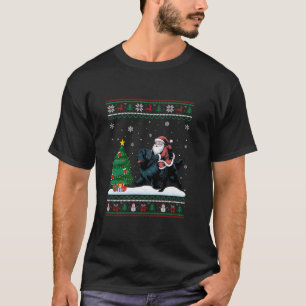 Ugly Christmas Tree Lights Santa Riding Newfoundla T-Shirt