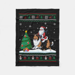 Ugly Christmas Tree Lights Santa Riding Rough Coll Fleece Blanket