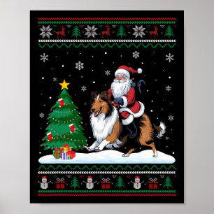 Ugly Christmas Tree Lights Santa Riding Rough Coll Poster