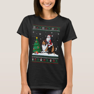 Ugly Christmas Tree Lights Santa Riding Rough Coll T-Shirt