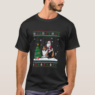 Ugly Christmas Tree Lights Santa Riding Rough Coll T-Shirt