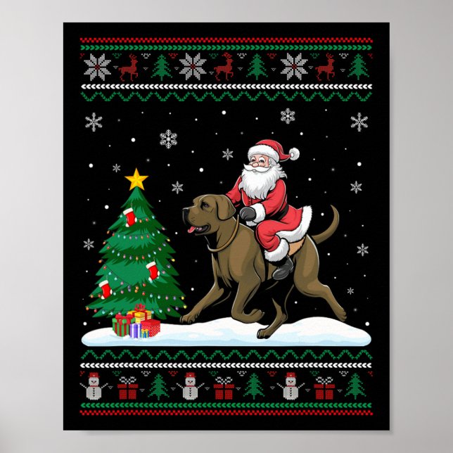 Ugly Christmas Tree Lights Xmas Santa Riding Afado Poster (Front)