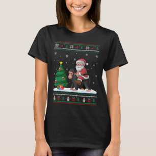 Ugly Christmas Tree Lights Xmas Santa Riding Ape  T-Shirt