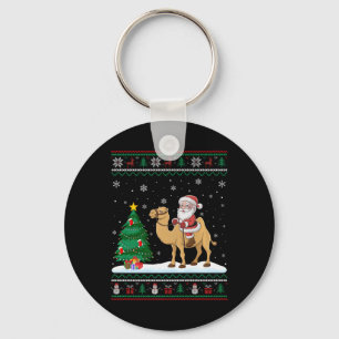 Ugly Christmas Tree Lights Xmas Santa Riding Bactr Key Ring