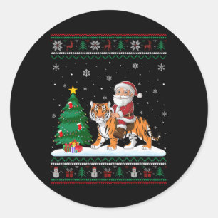 Ugly Christmas Tree Lights Xmas Santa Riding Benga Classic Round Sticker