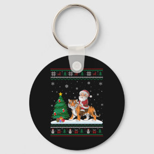 Ugly Christmas Tree Lights Xmas Santa Riding Benga Key Ring
