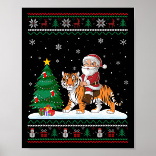 Ugly Christmas Tree Lights Xmas Santa Riding Benga Poster