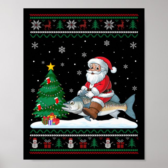 Ugly Christmas Tree Lights Xmas Santa Riding Bonef Poster (Front)