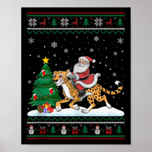 Ugly Christmas Tree Lights Xmas Santa Riding Cheet Poster