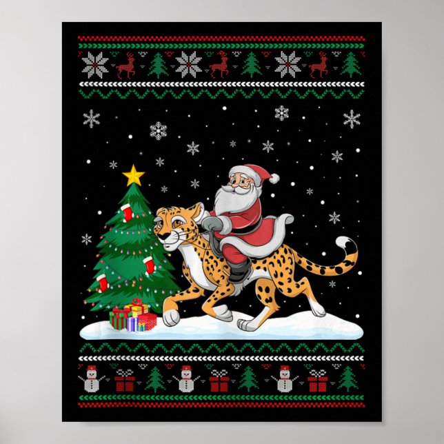 Ugly Christmas Tree Lights Xmas Santa Riding Cheet Poster (Front)