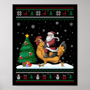 Ugly Christmas Tree Lights Xmas Santa Riding Chick Poster