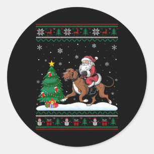 Ugly Christmas Tree Lights Xmas Santa Riding Coonh Classic Round Sticker