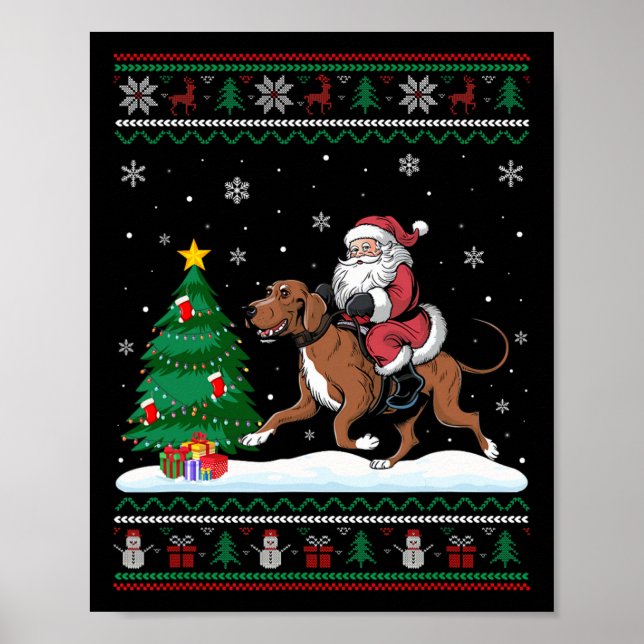 Ugly Christmas Tree Lights Xmas Santa Riding Coonh Poster (Front)