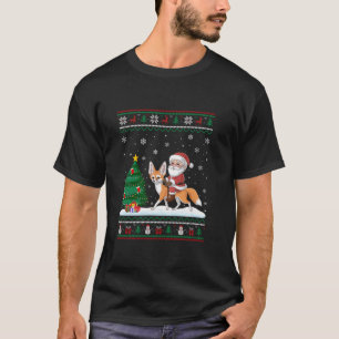 Ugly Christmas Tree Lights Xmas Santa Riding Fenne T-Shirt
