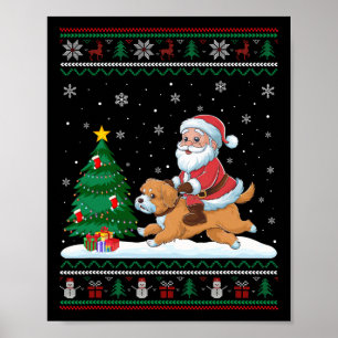 Ugly Christmas Tree Lights Xmas Santa Riding Malti Poster