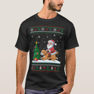 Ugly Christmas Tree Lights Xmas Santa Riding Malti T-Shirt